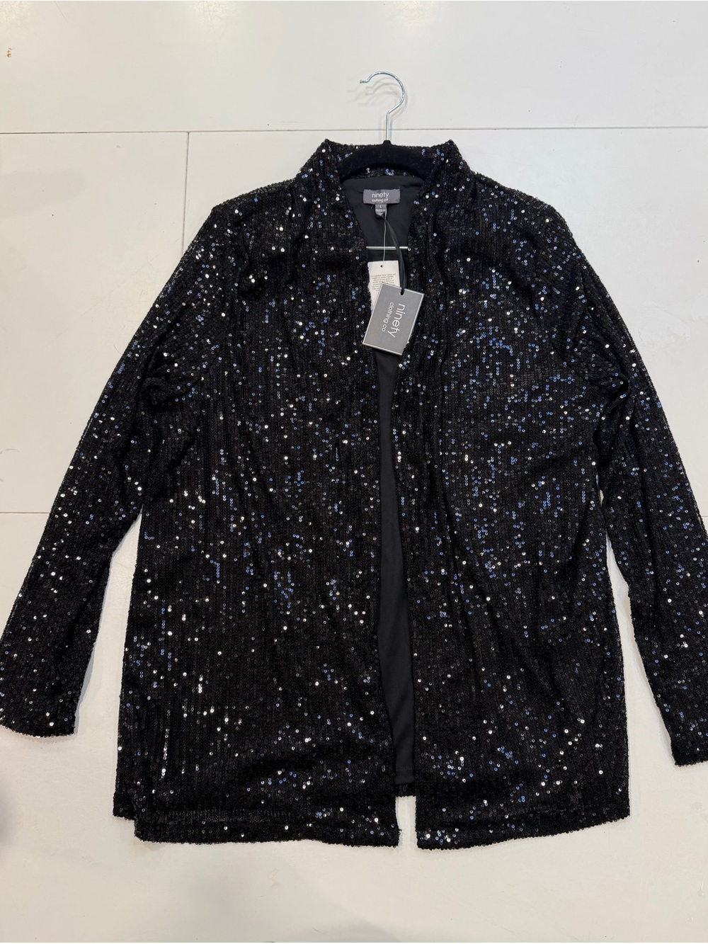 Macys ninety clothing co Black Sequin Open Front Jacket